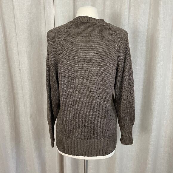 Vintage Sweater Womens Size Small Brown Knit V Neck Lightweight Embellished 80s - Picture 7 of 12
